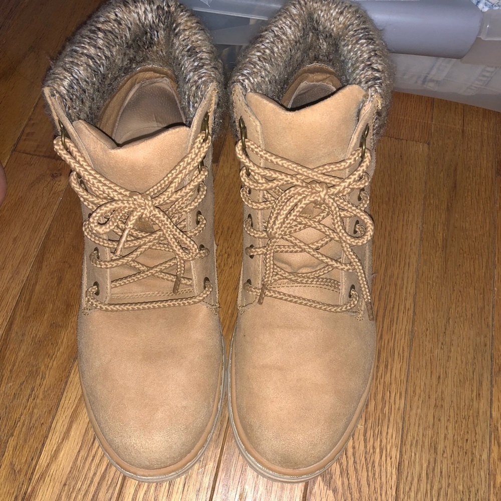 Tan timb-style boots